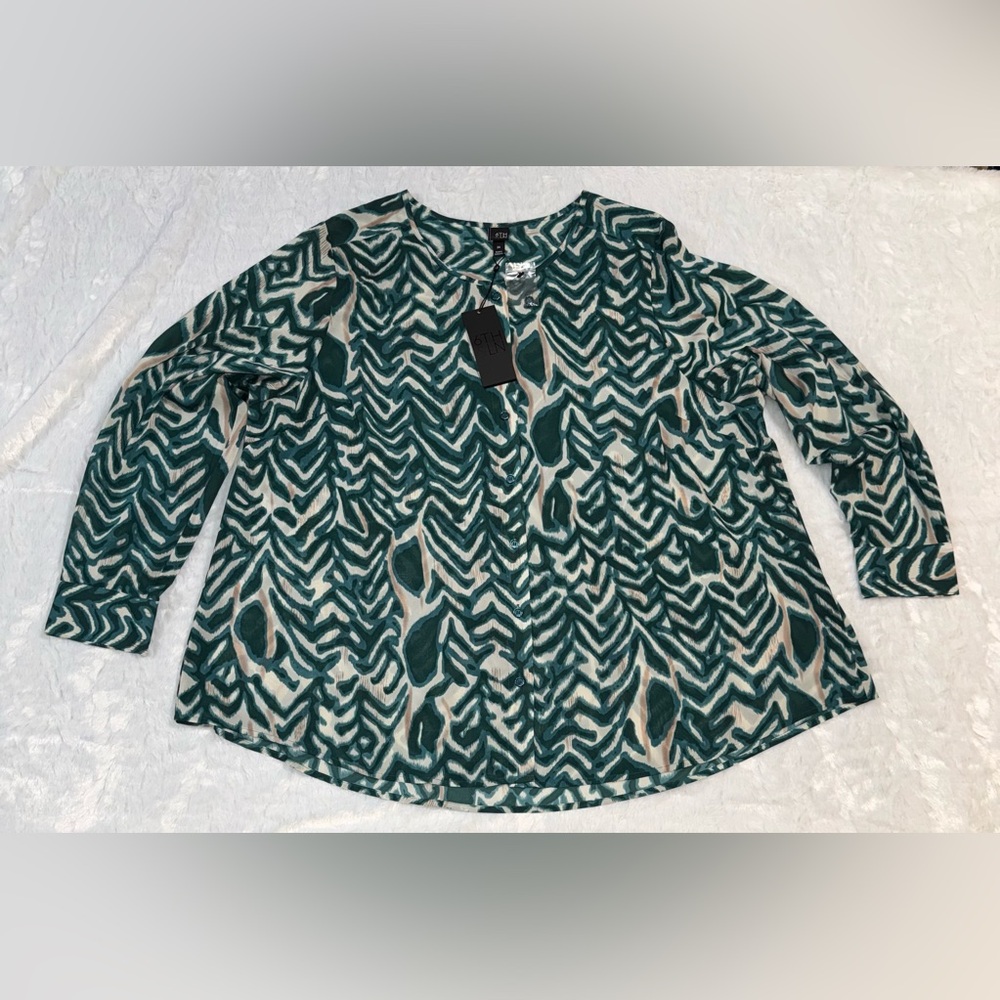 Green Printed Button-Front Women's Blouse